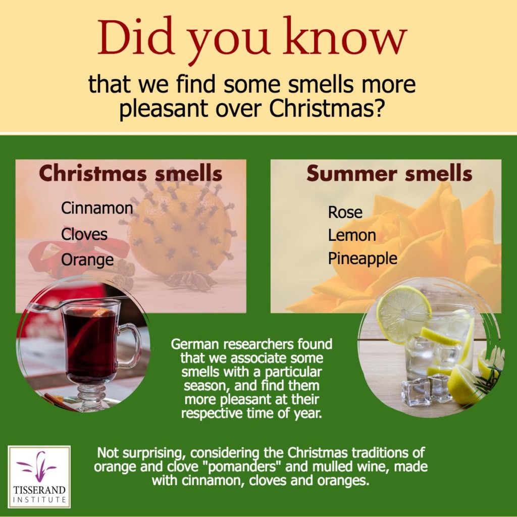 Christmas Smells - Did You Know? | Tisserand Insititute Infographic Did you know that we find some smells more pleasant over Christmas? #TisserandInstitute #EssentialOils #Christmas #cinnamon #Cloves #Orange